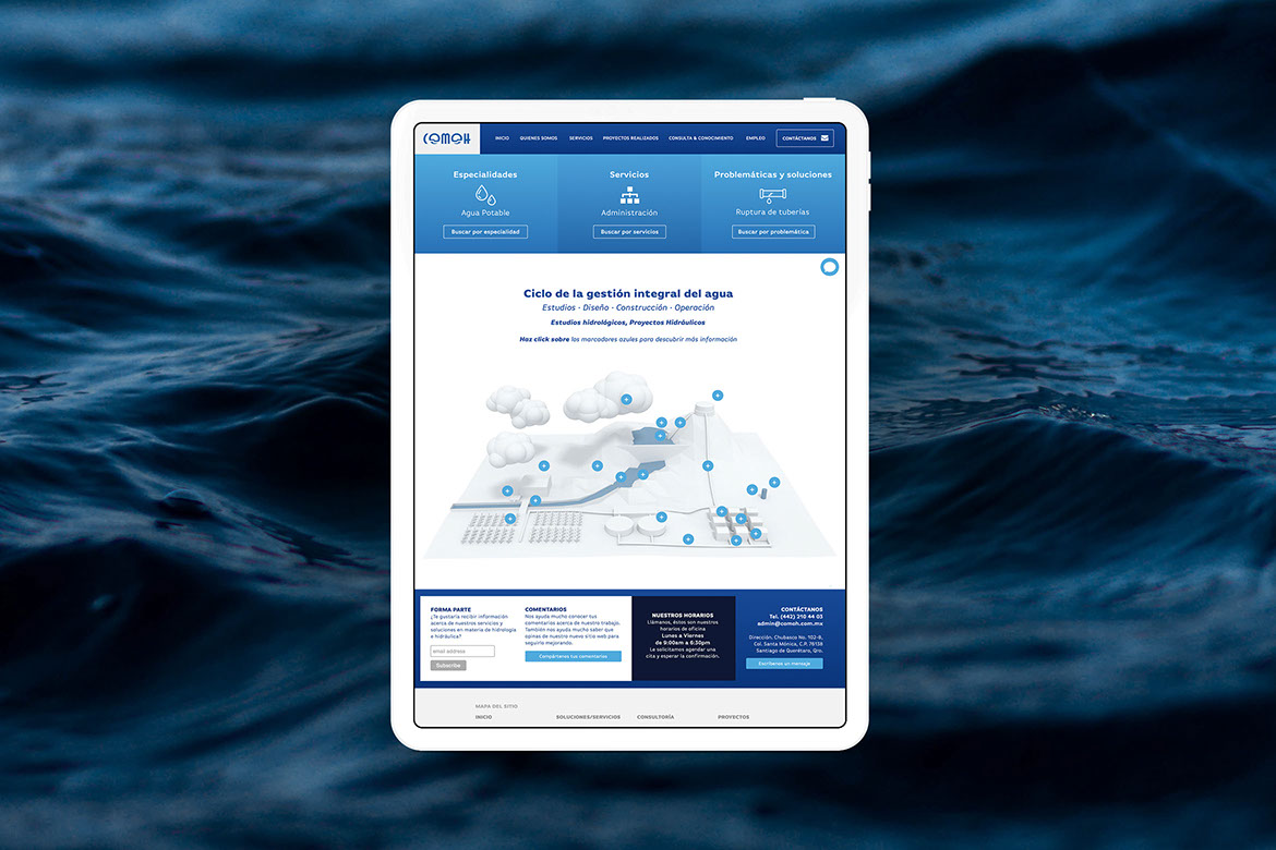 Imagen de una tableta mostrando el sitio web de comoh méxico